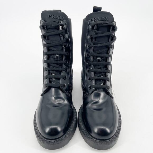 Prada Black Spazzolato Re-Nylon Metal Triangle Logo Combat Ankle Boot size IT 36 - Picture 6 of 14